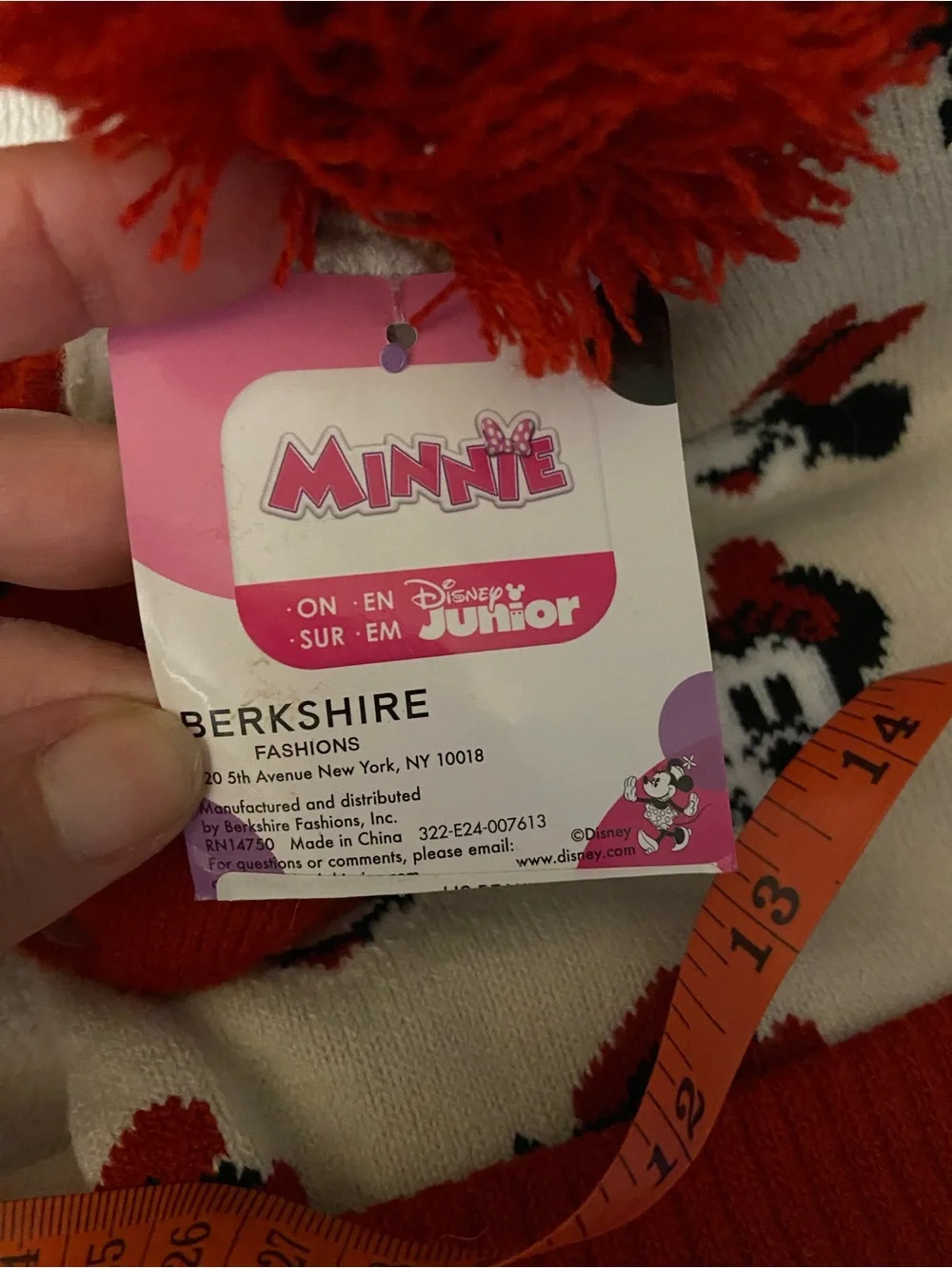 Disney Kids Minnie Mouse Red and Cream Pom Pom Hat with Matching Mittens